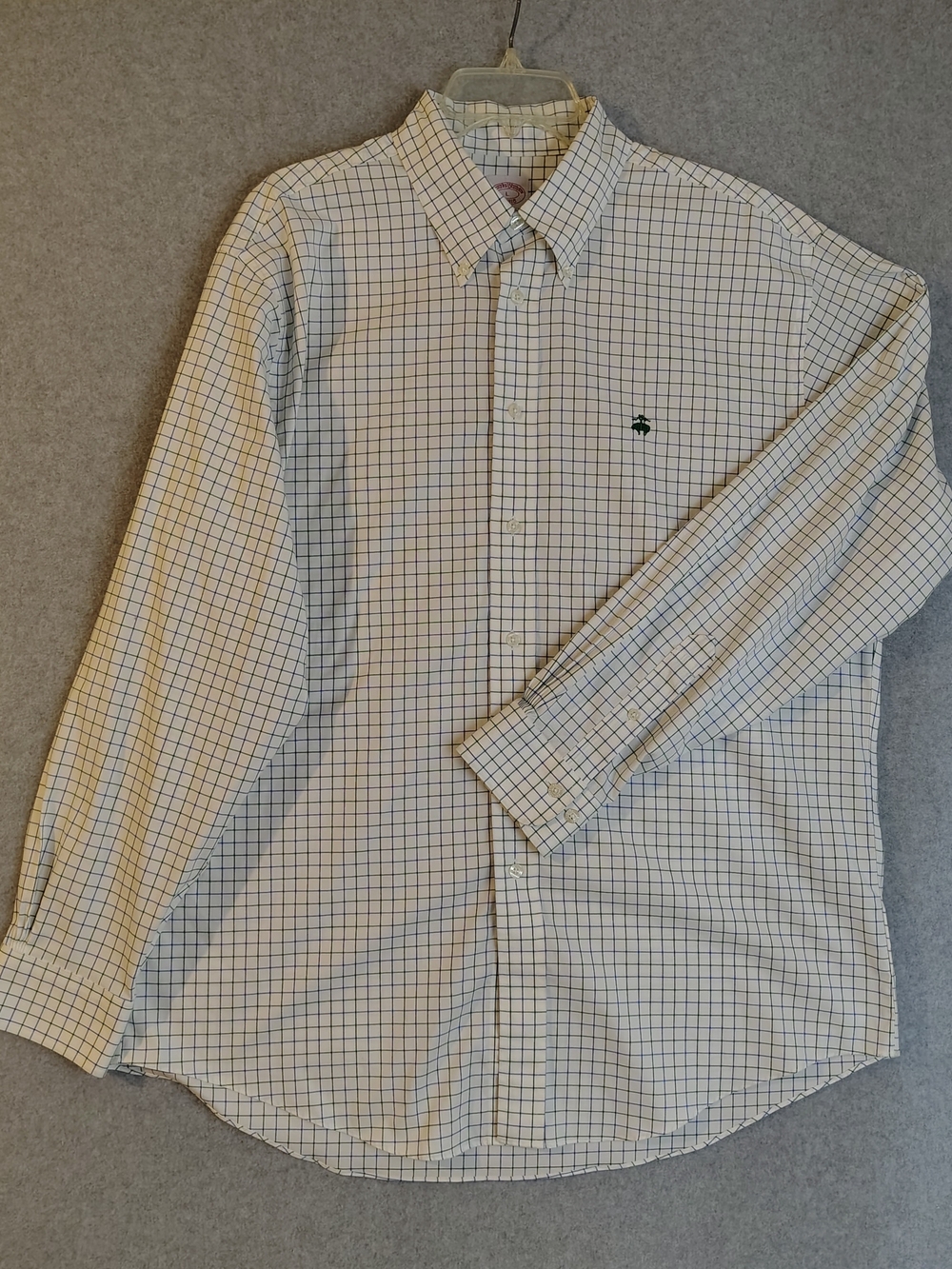 Brooks Brothers Madison Fit Dress Shirt with Green Logo Check Supima Size Large